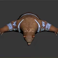 Brown Bear Statue With Blue Geometric Patterns And Outstretched Arms