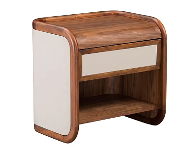 Modern Wooden Bedside Table With Light Colored Drawer And Open Shelf 3d model