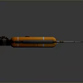 Rusty Vintage Mechanical Weapon With Gray Orange Frame Screen Buttons And Cylindrical Barrel