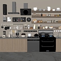 Kitchen Supplies Combination Kitchen Appliances Range Hood Lighter Stove Vegetable Washing Pans Pots and Pans Integrated Stove Condiment Coffee Machine Hot Pot 3d model