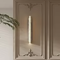 Modern Sleek Marble Wall Lamp On Interior Wall With Palm Leaf And Wall Paneling