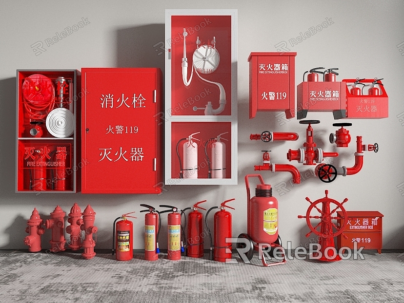 Fire hydrant fire extinguisher fire door smoke sense fire equipment lighting alarm safety exit model