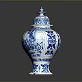 Blue And White Carved Sculpture Vase With Intricate Patterns And Lid