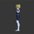 3D Animated Game Movie Character With Blonde Hair Blue Silver Costume And Arms Outstretched