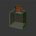 Transparent Square Glass Bottle With Orange Cap And Red Liquid On Dark Background With Reflection