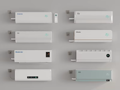 Various Air Conditioner Fans With Modern Design And Different Control Panels 3d model