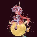 Anime Girl With Pink Hair Sitting On Moon With Decorative Umbrella Rabbits And Cherry Blossoms