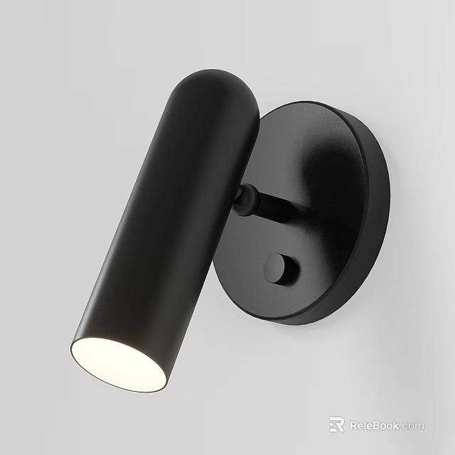 Modern Black Wall Lamp With Cylindrical Light Body And Round Base 3d model