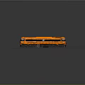 Orange Model Train on Railway Track with Reflective Surface and Gray Background