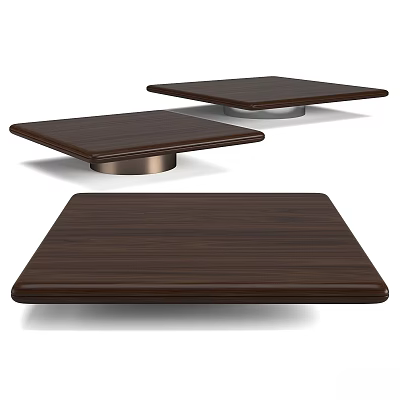 Modern Square Coffee Table With Dark Brown Wooden Surface And Metal Support Base 3d model