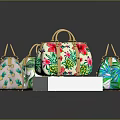 Stylish Handbags with Tropical Leaf and Pineapple Prints Golden Handles and Vibrant Colors