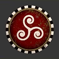 Circular Emblem with Red Background White Spiral Pattern and Black White Checkered Border 3d model