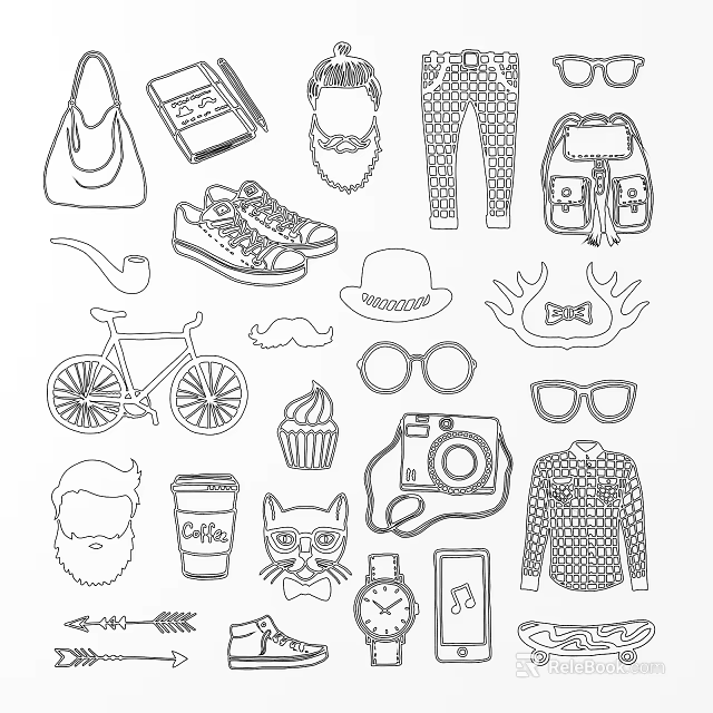 Stylish Wall Decor With Hand Drawn Fashion Lifestyle Elements And Illustrations 3d model 