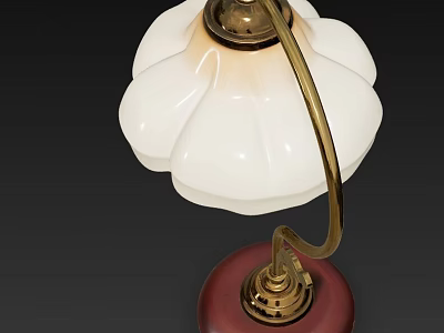 Elegant Table Lamp With White Lampshade Gold Metal Pole And Red Base 3d model