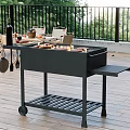 Camping Site Outdoor Grill Setup With Dining Table Food And Green Trees