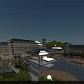 Modern Residential Complex With Illuminated Buildings Pool And Landscaped Gardens