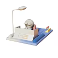 Doraemon Character Sitting At Workbench With Desk Lamp And Small Items 3d model