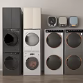 Front Load Stackable Washing Machine and Dryer in Modern Black White Gray Designs 3d model