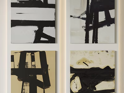 Abstract Paintings With Black White Beige Tones And Geometric Lines For Wall Decor 3d model