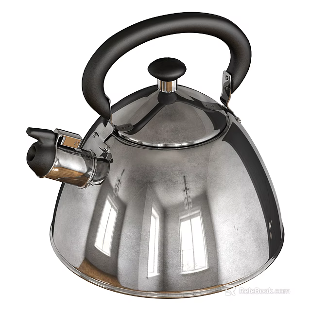 Stainless Steel Whistling Kettle With Black Handle 3d model 