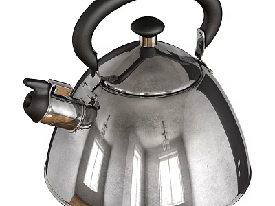 Stainless Steel Whistling Kettle With Black Handle 3d model