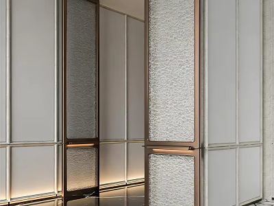 Modern Room Divider Screen With Textured Glass Panels And Metal Frame Lighting 3d model