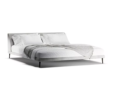 Modern Double Bed Design With White Linens Pillows And Gray Throw Blanket 3d model