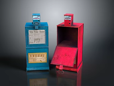 Vintage Blue And Red Self Park Stop Parking Meters With Open Lid 3d model