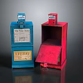 Vintage Blue And Red Self Park Stop Parking Meters With Open Lid