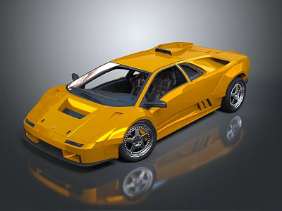 Yellow Classic Sports Car with Sleek Design Shiny Finish Alloy Wheels and Reflection 3d model