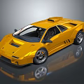 Yellow Classic Sports Car with Sleek Design Shiny Finish Alloy Wheels and Reflection
