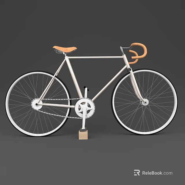 White Frame Bicycle With Orange Saddle Curved Handlebars And Black Wheels 3d model 