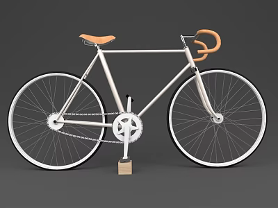 White Frame Bicycle With Orange Saddle Curved Handlebars And Black Wheels 3d model