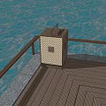 Outdoor Light With Square Lattice Design On Wooden Deck Near Water Surface And Railing