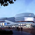Modern Urban Commercial Complex With Green Roof Design And Retail Dining Spaces