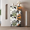 Modern Entryway Cabinet Sideboard With Animal Print Leaf Pattern And Decorative Items 3d model