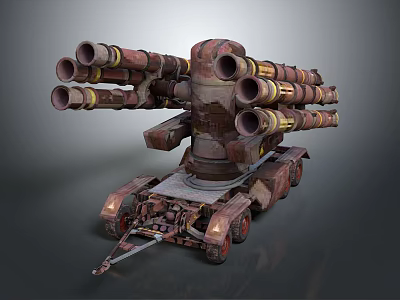 Heavy Duty Military Weapon With Multiple Barrels And Tracked Chassis Structure 3d model