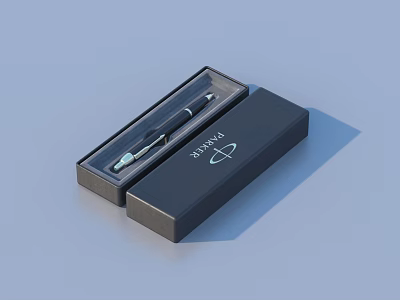 Toyo Black Pen in Open Black Packaging Box for Daily Writing 3d model