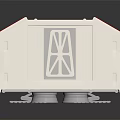 Cartoon Scene Featuring White Red Striped Vehicle Model With Windows And Door