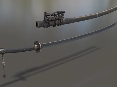 Traditional Samurai Sword With Ornate Handle And Black Scabbard Design 3d model