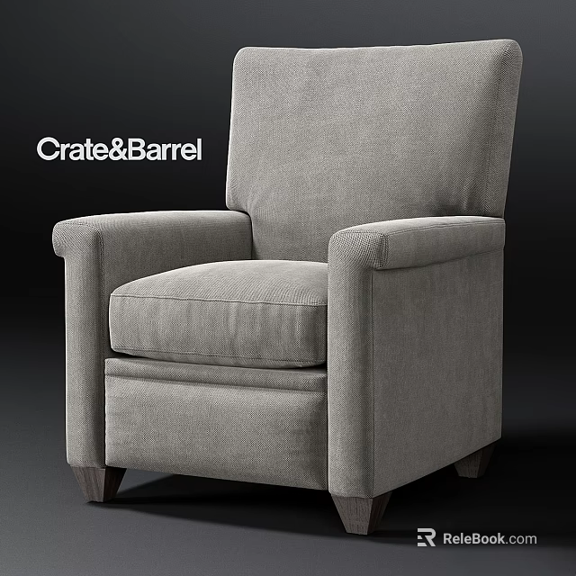 Crate&Barrel Stylish Gray Upholstered Accent Chair With Armrests And Wooden Legs 3d model 