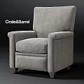 Crate&Barrel Stylish Gray Upholstered Accent Chair With Armrests And Wooden Legs
