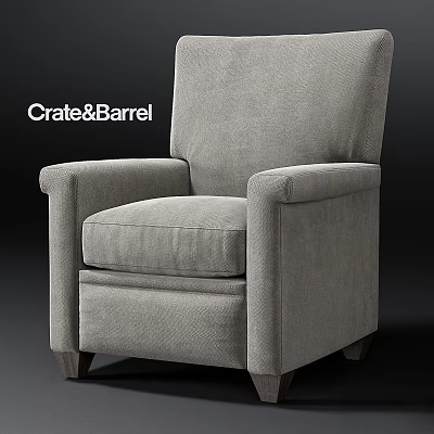 Crate&Barrel Stylish Gray Upholstered Accent Chair With Armrests And Wooden Legs 3d model