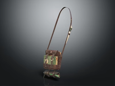 Camouflage Print Casual Shoulder Bag With Brown Leather Strap And Multiple Pockets 3d model