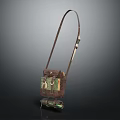 Camouflage Print Casual Shoulder Bag With Brown Leather Strap And Multiple Pockets