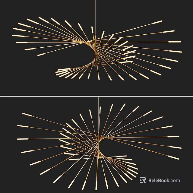 Modern Spiral Chandelier with Radiant Golden Lines and Metallic Curved Structure Design 3d model 