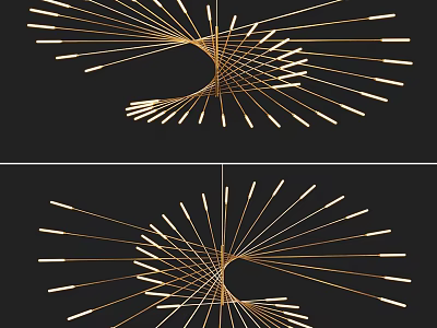 Modern Spiral Chandelier with Radiant Golden Lines and Metallic Curved Structure Design 3d model
