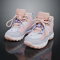 Cute Pink High Top Children's Shoes With Patterned Design And White Sole
