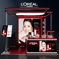L'OREAL Exhibition Booth With Red Design Product Display And Promotional Posters
