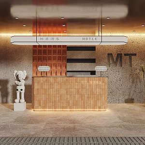 Hotel Front Desk Background Wall kaws Internet Red Reception Area Red Brick Cashier Acrylic Light Box 3d model